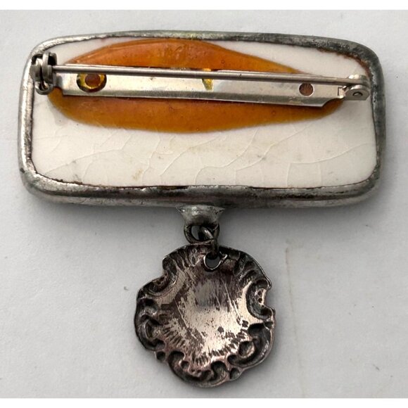 Vintage Broken Blue Porcelain Brooch Pin Dangling Charm - Picture 3 of 3